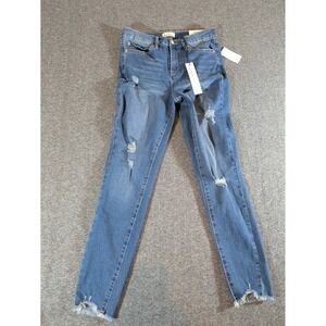 Nicole Miller Jeans Women's SOHO Sz 4 High Rise Skinny Ankle Blue Distressed NWT